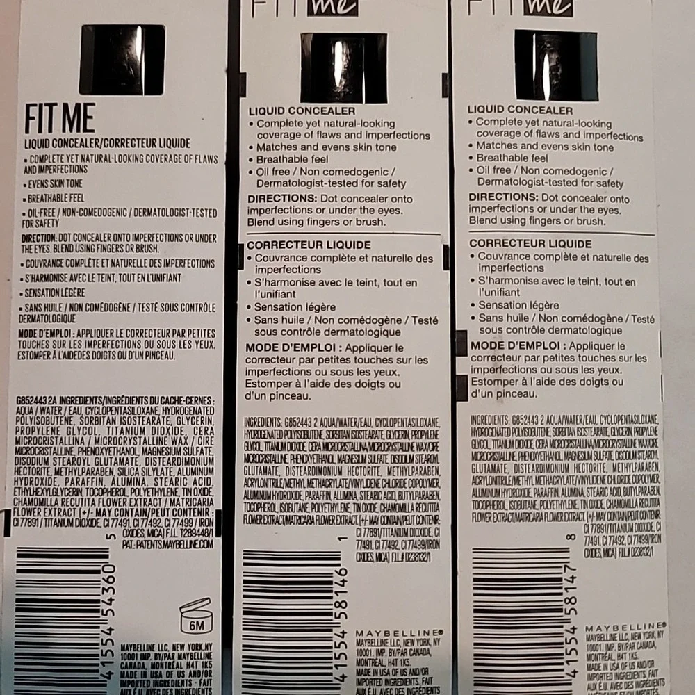 Lot of 3 | Maybelline Fit Me Liquid Concealer 045 57 65 Walnut Coffee Tan Makeup